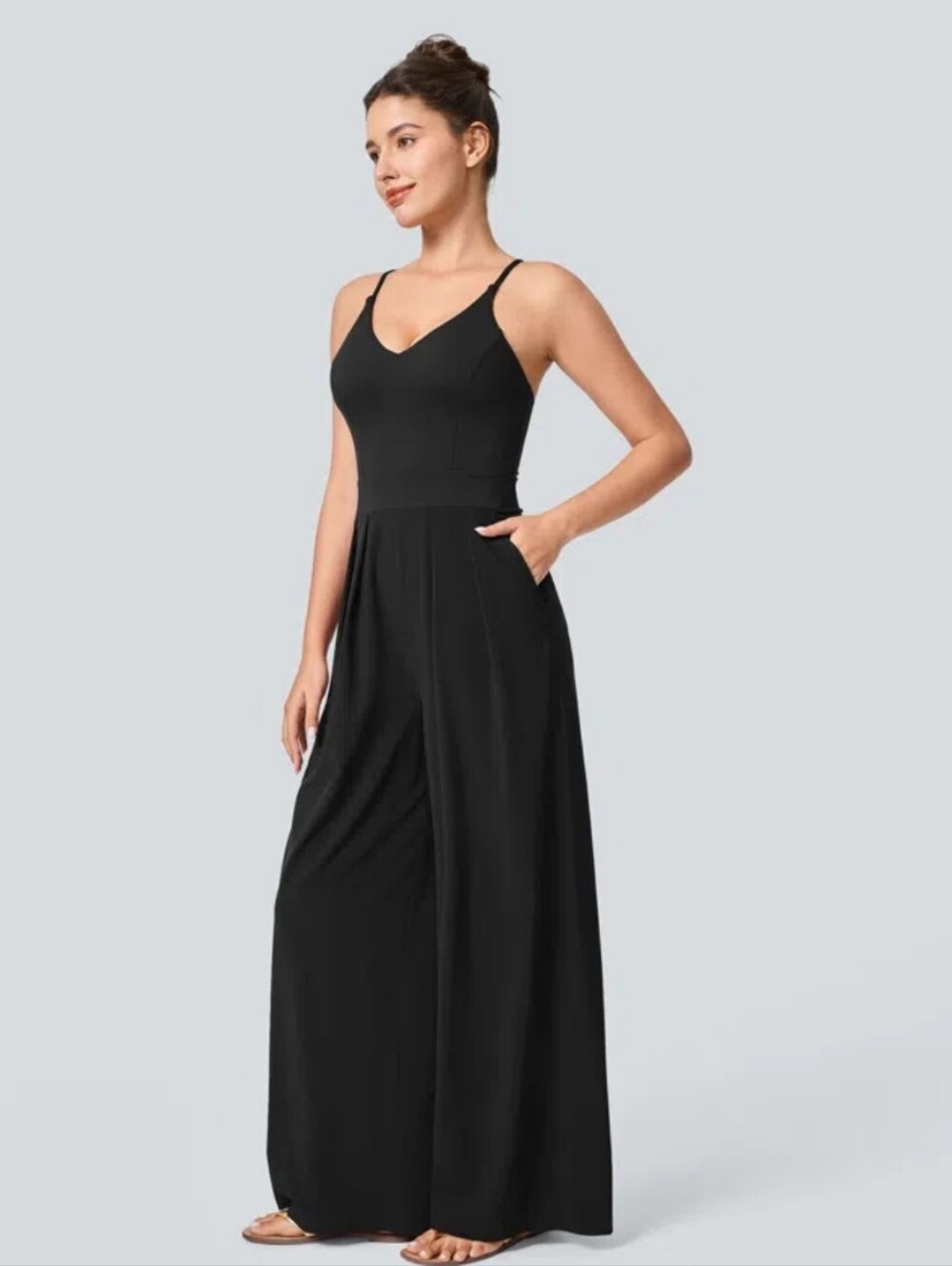 HALARA Black Wide-Leg Spaghetti Strap Jumpsuit - Picture 2 of 8
